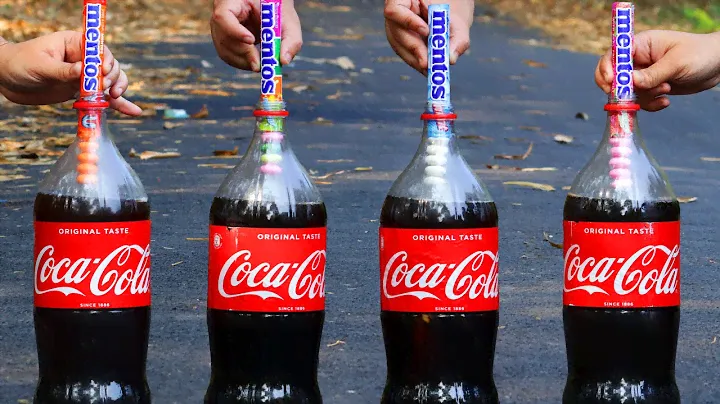 Experiment: Coca Cola vs 4 Different Mentos Flavor - Strawberry, Mint, Orange and Rainbow Mentos