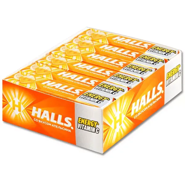 Леденцы Halls Холлс Апельсин конфеты для горла, 25 г*12-0