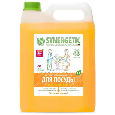 Synergetic, Гель для мытья посуды «Сочный апельсин», 5 л-0