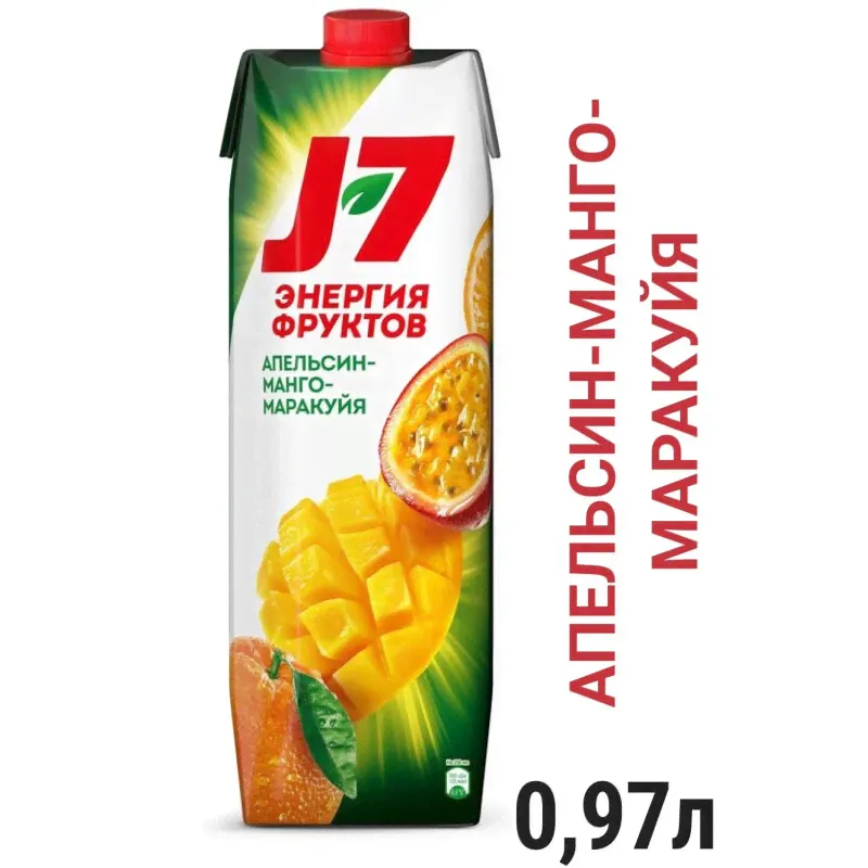 Нектар J7 Апельсин-Манго-Маракуйя с мякотью 0,97л